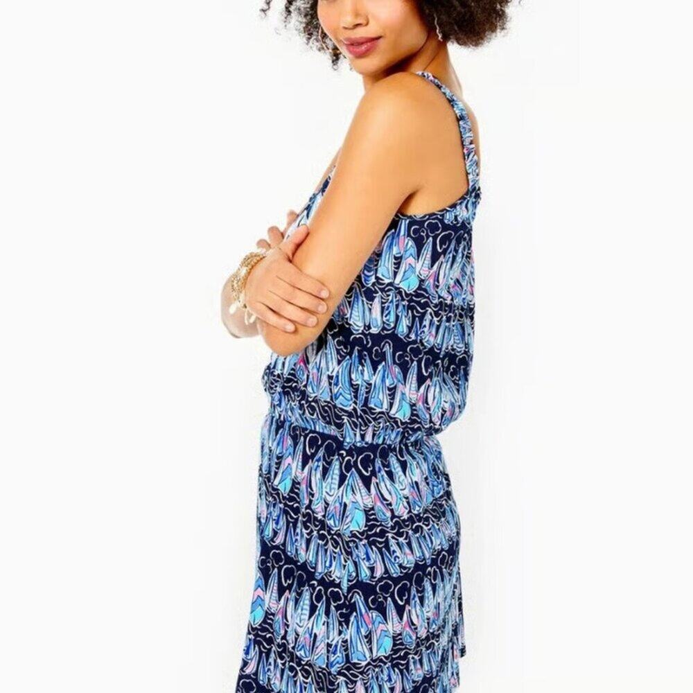 NWOT Lilly Pulitzer Loro Romper, Low Tide Navy Sails and Stripes XL - Picture 3 of 5